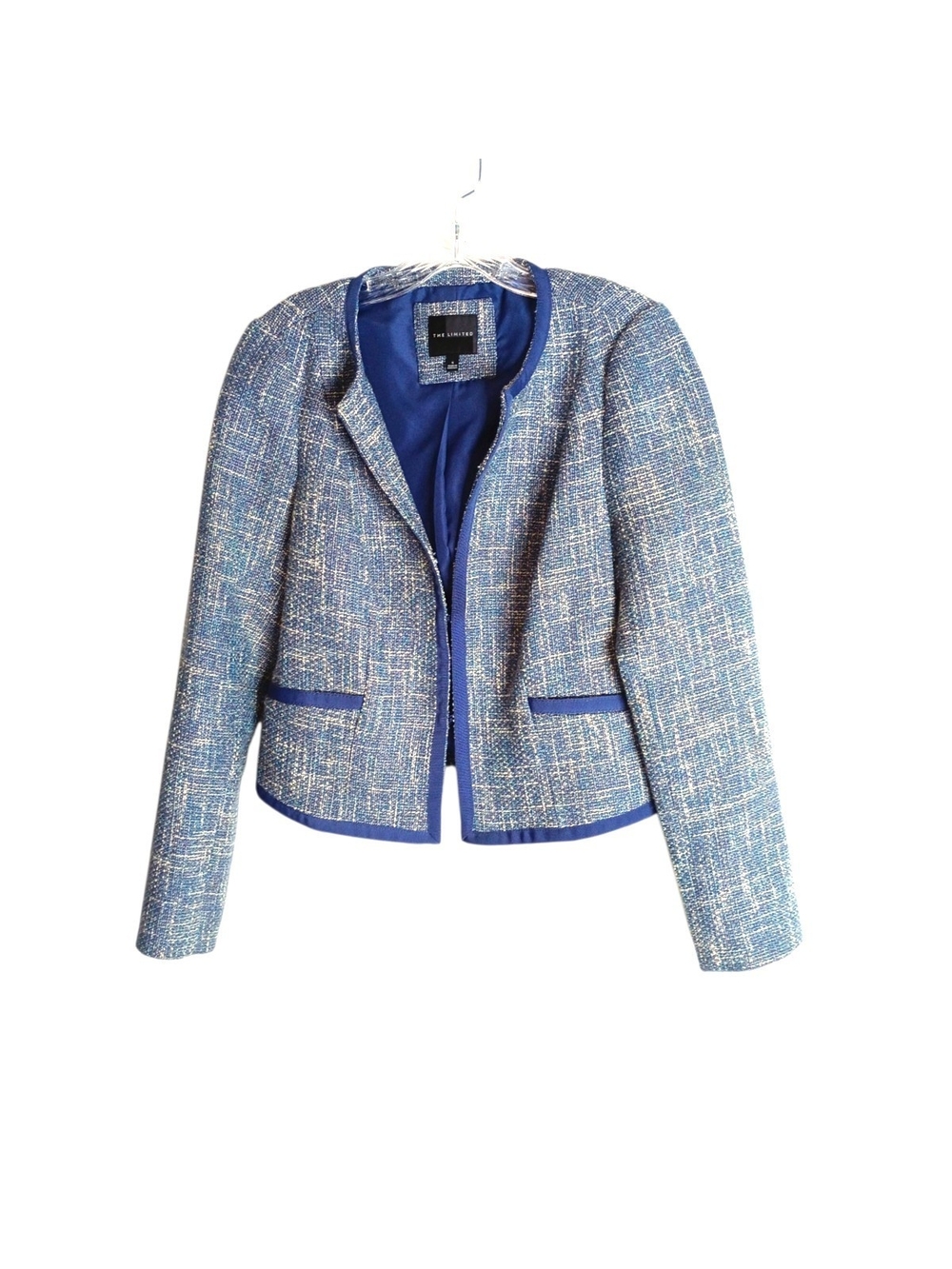 The Limited - Blue Tweed Collarless Jacket - Small